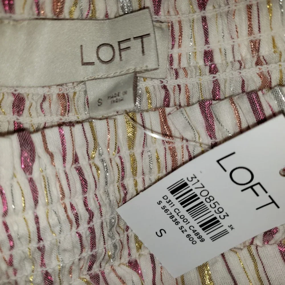 NEW Loft S Cream Pink‎ Gold Shimmer Tank Top Cottage Coquette Twee Boho Cami